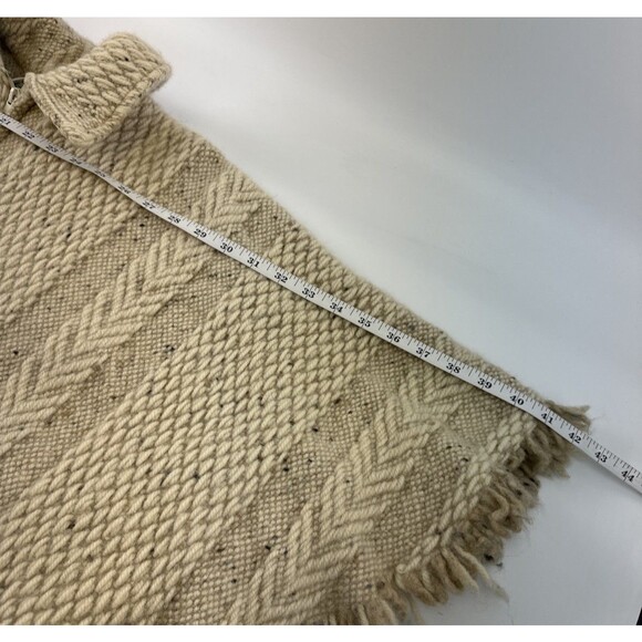 Branigan Weavers Wool Sweater Cape Poncho Beige Collar Full Zip Fringe One Size - Picture 7 of 12